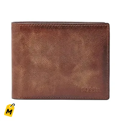 Billetera Fossil Derrick de Cuero Marron pa Hombre con Proteccion RFID y ID Visible