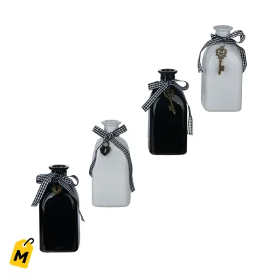 Botellas Cuadradas Decorativas con Cinta y Dijes Metalicos