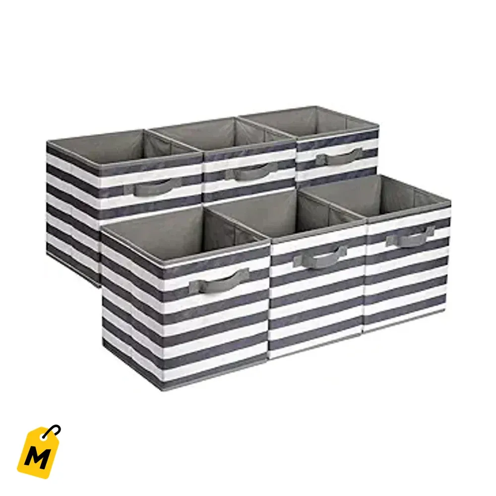 Canastos Plegables de Tela con Asas para Organizar tu Casa, Blanco/Gris, Pack de 6