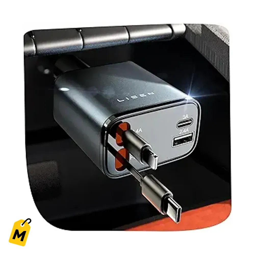Cargador LISEN Retractil 84W Pa Carro USB C Rapido, Accesorios Auto, Regalo Ideal