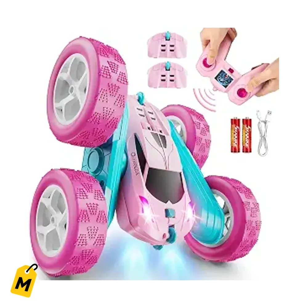 Carro RC Rosado Qunreda Acrobacias 360 Doble Cara Luces Para Ninas
