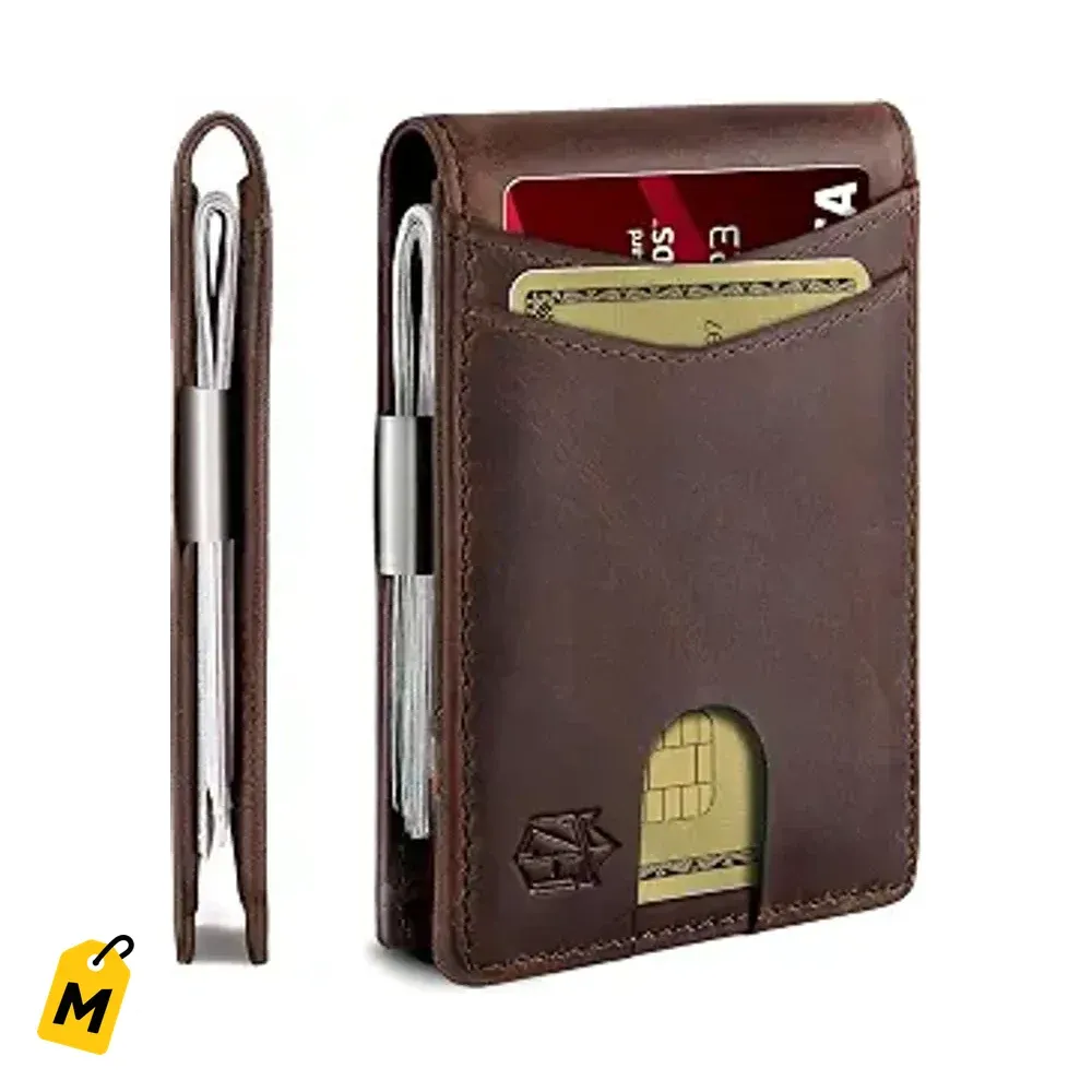 Cartera Zitahli Piel Genuina Pa Hombre Fina RFID Clip Billetes ID Caja Regalo