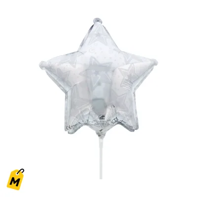 Estrellitas Plateadas Brillantes con Palito - 9 Pulgadas Ya Infladas