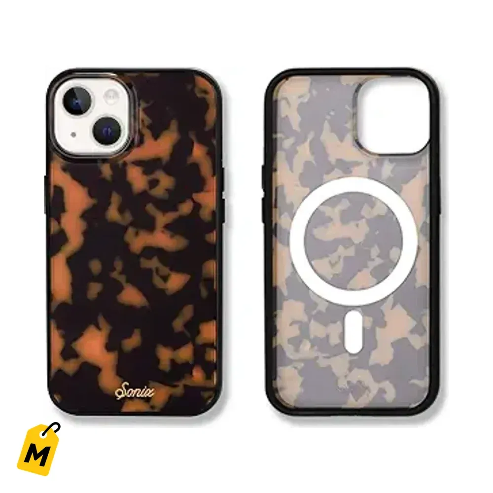 Forro Sonix pa iPhone 15 14 13 Carey Marron Aguanta Caidas y MagSafe