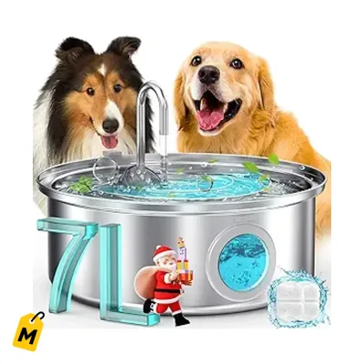 Fuente de Agua oneisall pa Perros Grandes Acero Inoxidable 7L Silenciosa
