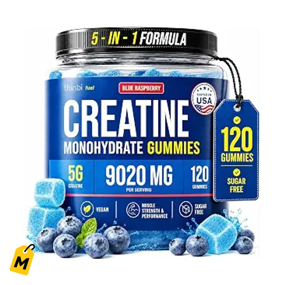 Gomitas Creatina Thinbi pa Hombres y Mujeres | 5g, Sin Azucar, Sabor Arandano
