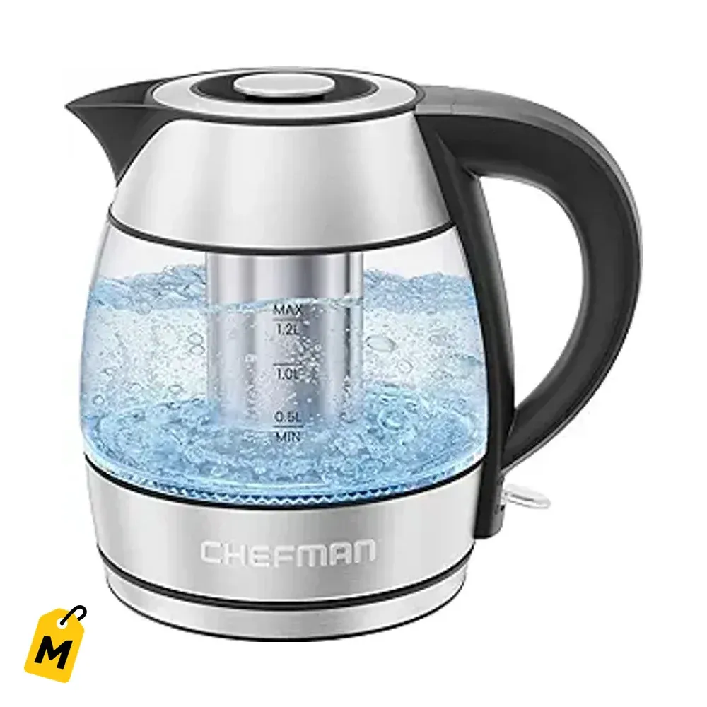 Jarra Electrica Chefman 1.2L - Hervidor de Agua, Te, Infusor, Vidrio, Apagado Auto