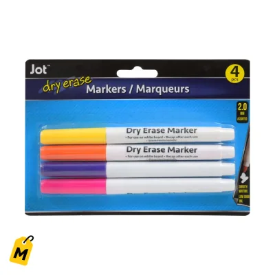 Jot Marcadores Borrables, 4 Colores Vivos para Pizarras, Borra y Escribe Facil