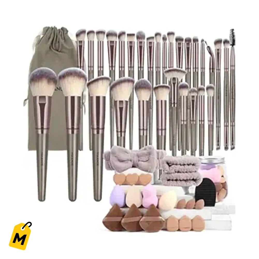 Kit de Maquillaje MAANGE 51 Piezas Set de Brochas y Herramientas Color Champagne