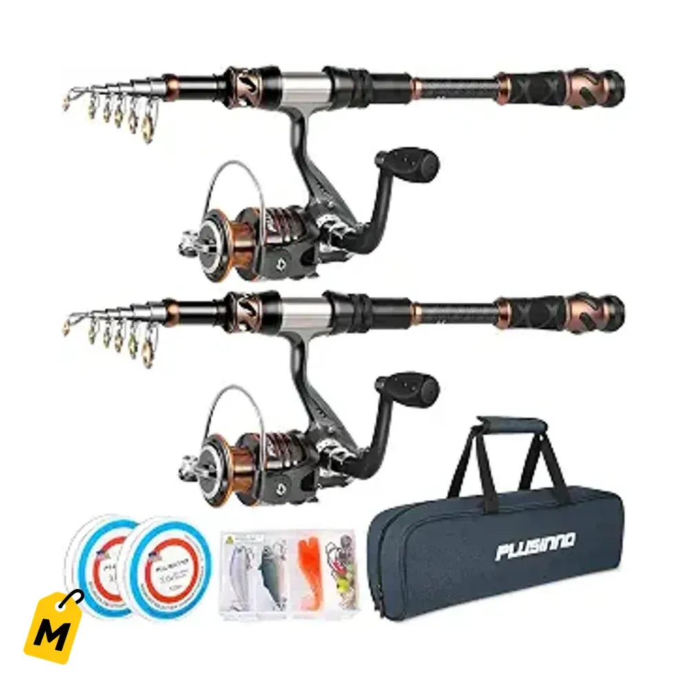 Kit de Pesca PLUSINNO - Cana Telescopica Fibra Carbono y Carrete de Spinning