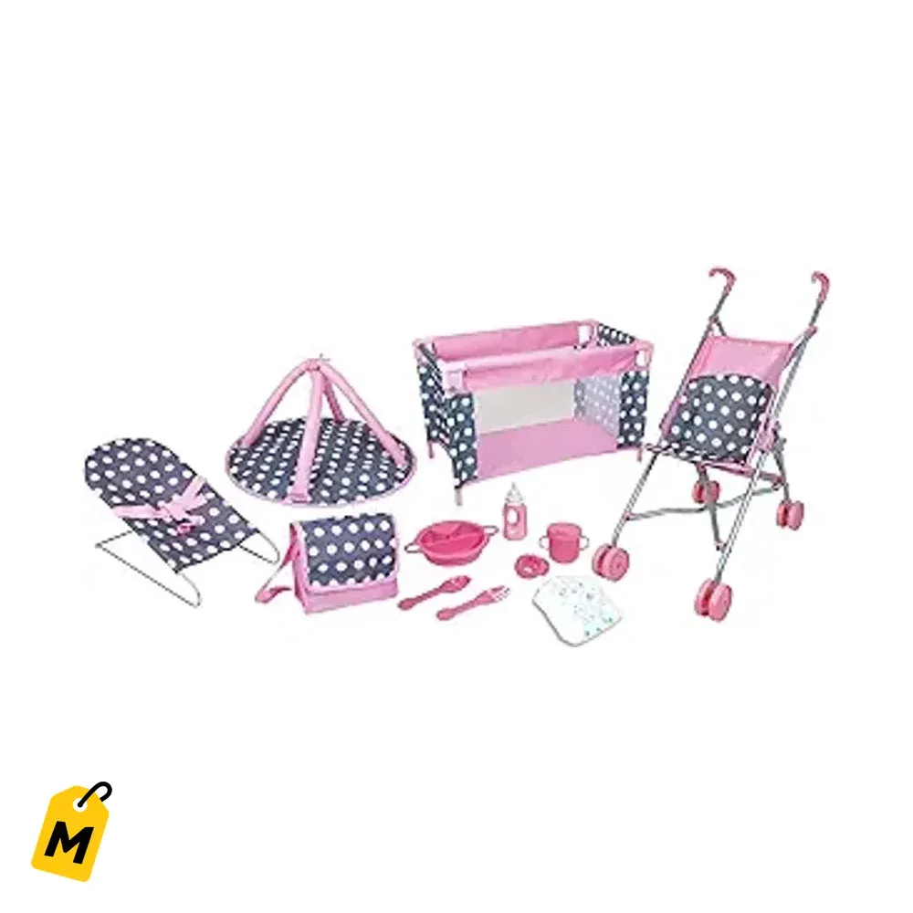 Lissi Set de Cuna Deluxe 5 en 1 para Munecas - Coche Cuna y Accesorios