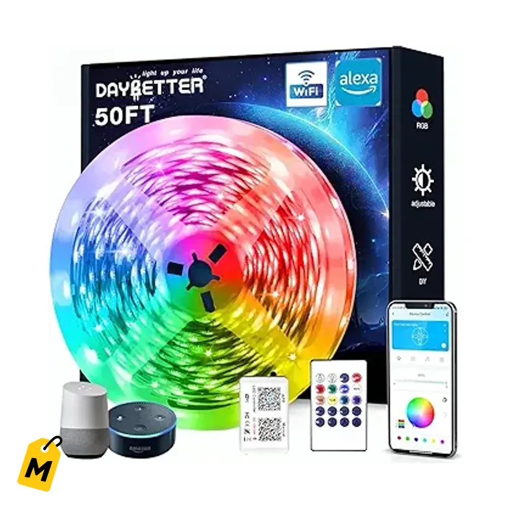 DAYBETTER Luces LED WiFi Inteligentes 50 Pies RGB Control Voz App Alexa Google