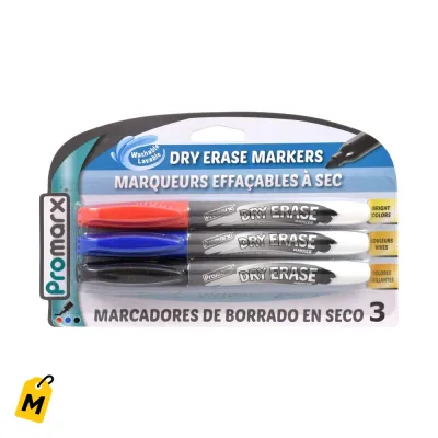 Marcadores Promarx Lavables Paq de 3 pa Pizarra y Mas