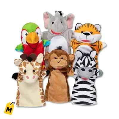 Melissa & Doug Titeres de Mano Safari 6 Animales Suaves Ninos y Ninas 2+