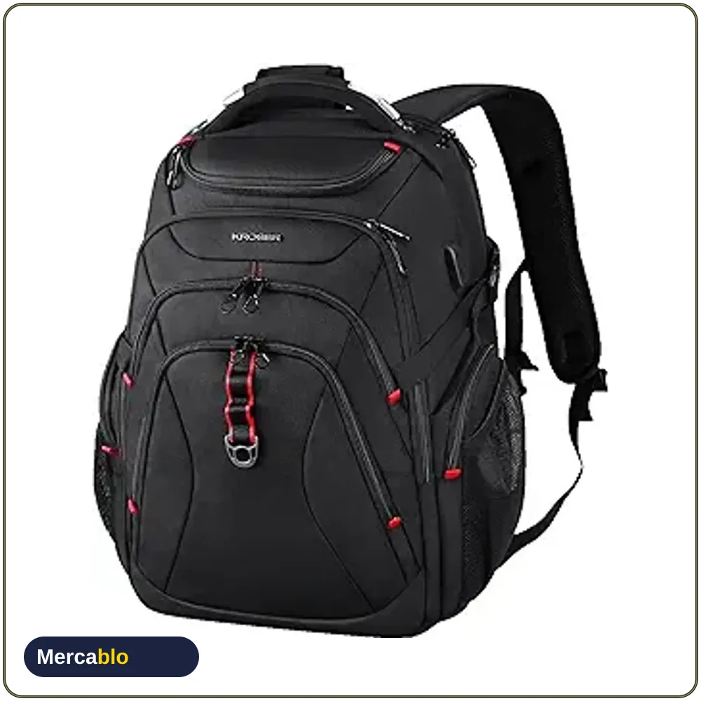 Mochila KROSER XL pa Laptop 17.3 Negra con Compartimento Duro y Proteccion RFID