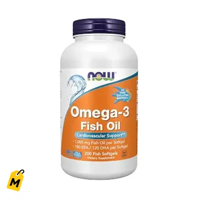 NOW Omega-3 180/120 EPA DHA Destilado para Corazon Fuerte 200 Capsulas de Pescado