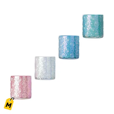 Portavela de Cristal Iridiscente, Colores Surtidos, Pa Que Tu Casa Brille