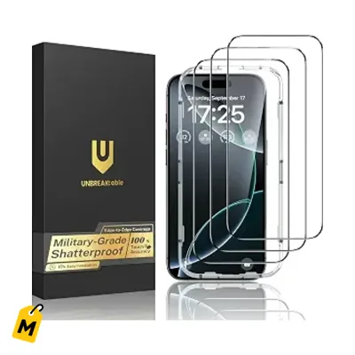 Protector Pantalla iPhone 16 Pro Max UNBREAKcable - 3 Pack Vidrio Templado Militar 9H Faci