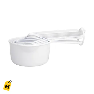 Set de Tazas y Cucharas Medidoras Blancas de Plastico pa tu Cocina