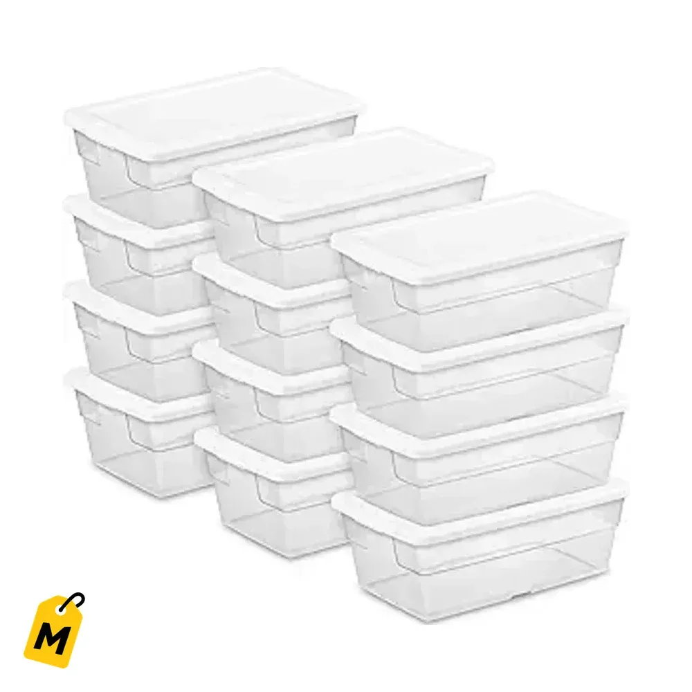 Sterilite 12 Cajas Plasticas Apilables Transparentes con Tapa para Organizar