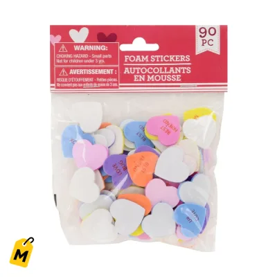 Stickers Corazones de Foamy para San Valentin - Paquete de 90