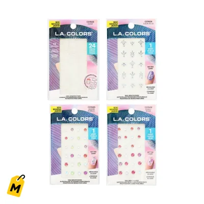 Stickers de Unas L.A. Colors con Gemas y Pegatinas, 24 Pzas, Estilos Chulos