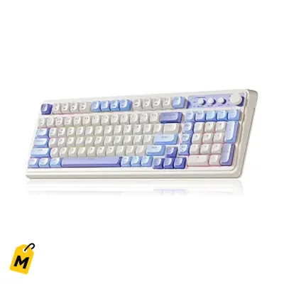 Teclado AULA Gamer Inalambrico Morado 99 Teclas con Numeros