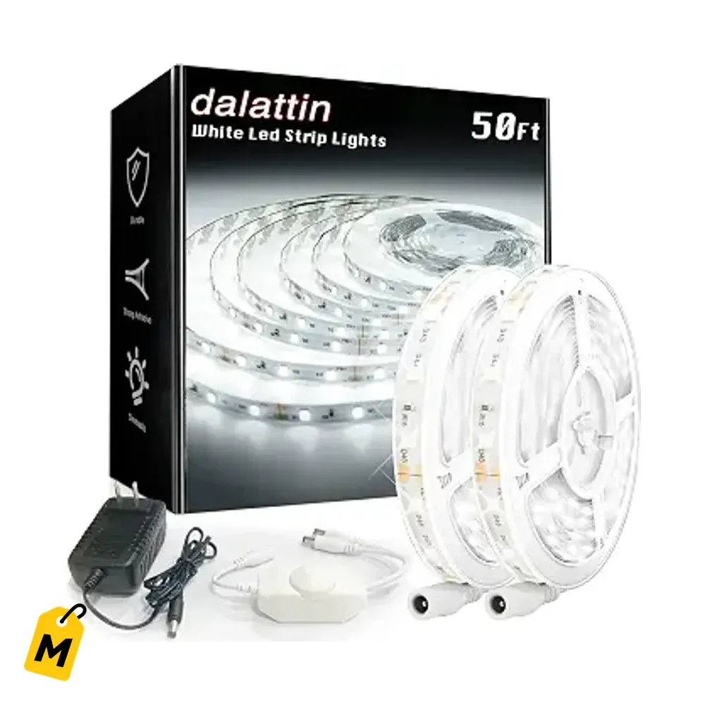 Tiras LED dalattin Blancas 50 pies Atenuables 6500K Luz Dia 900 LEDs para Hogar