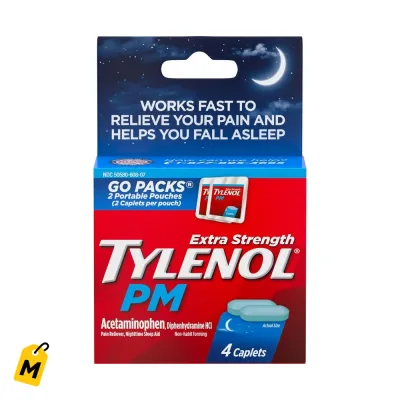 Tylenol PM Noche Extra Fuerte, Quita Dolor y Ayuda a Dormir, 2 Paquetes de Viaje
