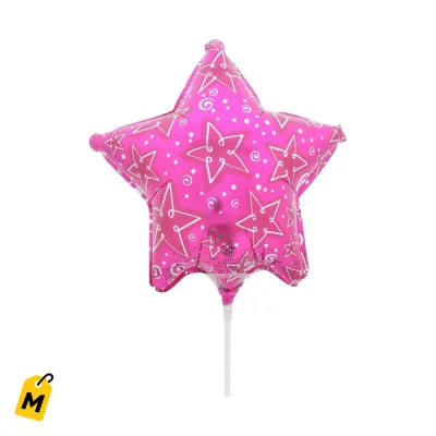 Vejigas de Estrellitas Rosadas con Palito 9 Pulgadas Ya Infladas