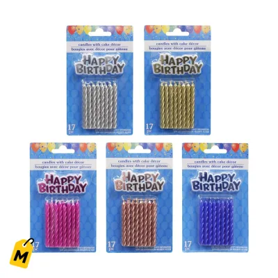 Velas Metalicas de Colores para Tu Bizcocho - 16 Velas y Letrero