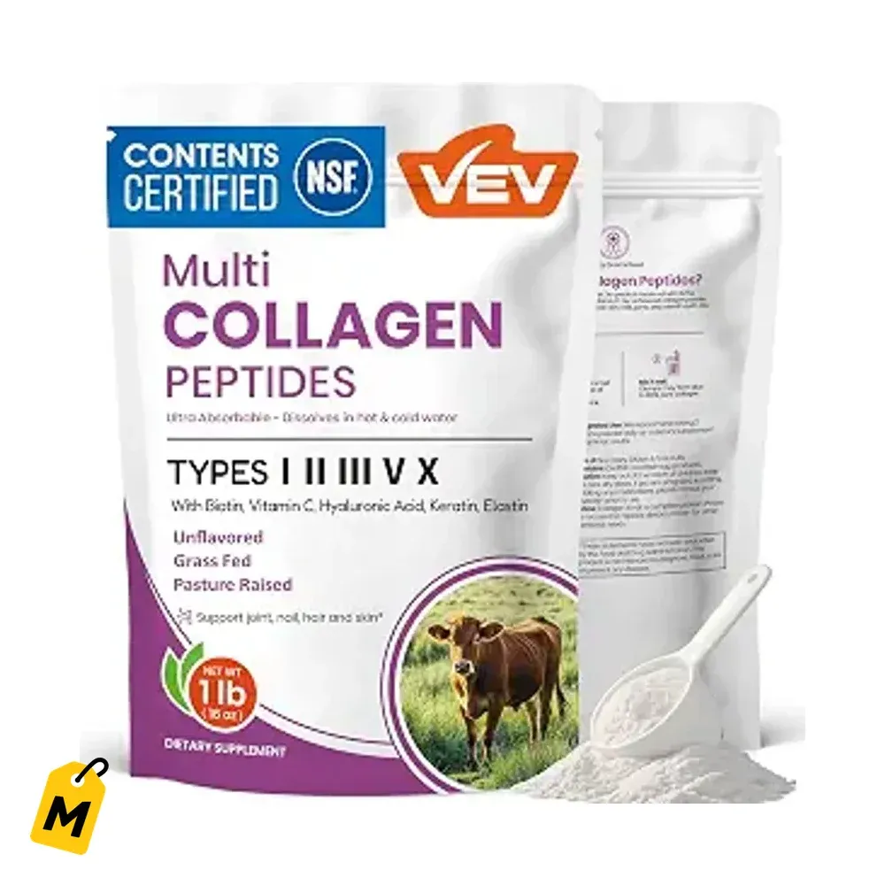 VEV Colageno Multi Peptidos en Polvo, Tipos I II III V X, 41 Servicios
